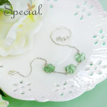 Специальные модные браслеты с клевером и браслеты из стерлингового серебра 925 пробы свежие зеленые подарочные браслеты с брелоками для женщин S1732C