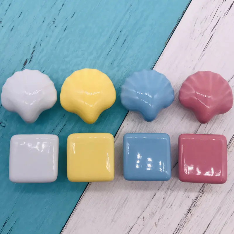 

1x Multi-color Ceramic Knobs Square & Shell Design Door Drawer Cabinet Knob Pull for Children room Wardrobe Door Kitchen Handles