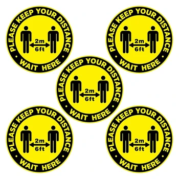 

5Pcs Round Non-Slip Stickers Distancing Floor Sticker Outdoor Ground Sticker Safety Decal Sign Social Distance Floor Sticker