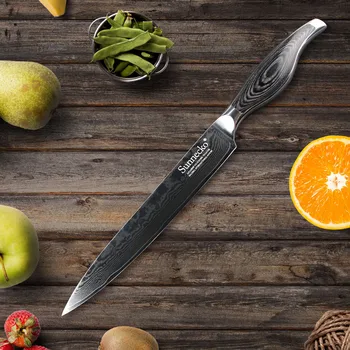 

SUNNECKO 8" Slicing Knife Japanese Damascus VG10 Steel Blade Chef Kitchen Knives Pakka Wood Handle Sharp Meat Cutting Tools