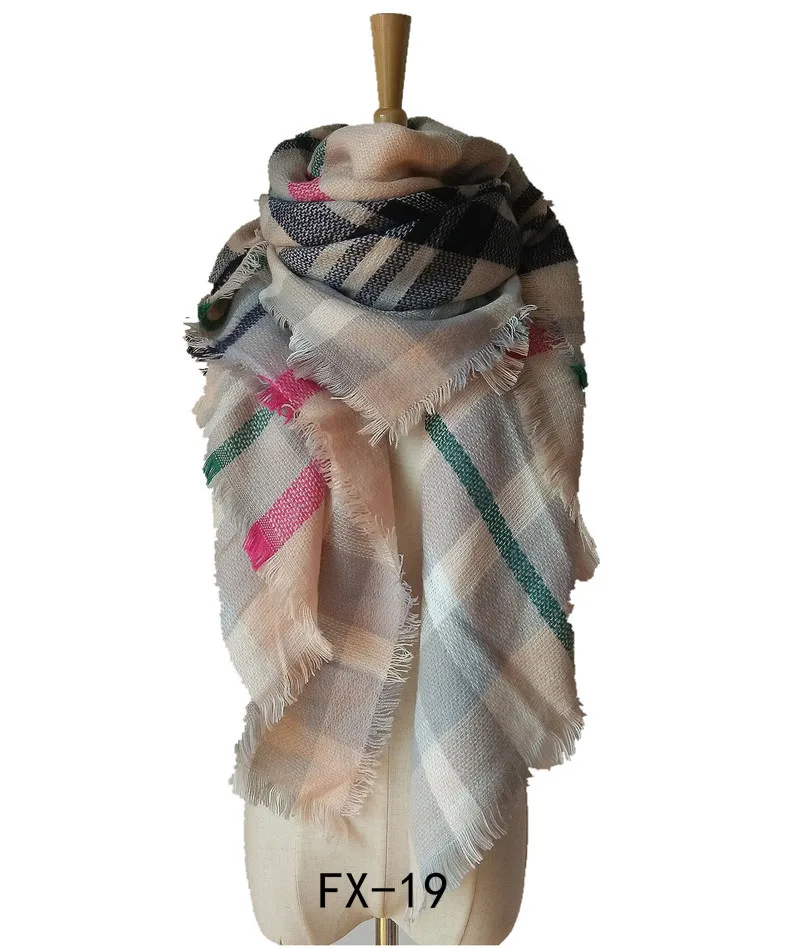 Зимний модный шарф из пашмины в клетку для женщин, теплый кашемировый шарф для шеи, женский красный 140*140 см квадратные шали и обертывания - Цвет: FX-19