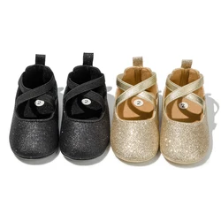 Zapatos informales con lentejuelas brillantes para niñas recién nacidas, calzado antideslizante de suela suave para primeros pasos, zapatos planos Mary Jane de baile