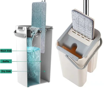 

Floor Mop Set Automatic Mop And Bucket Avoid Hand Washing Microfiber Cleaning Cloth Flat Squeeze Magic Wooden Floor Lazy Mop