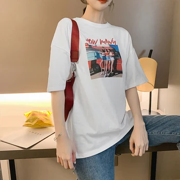 

2020 Summer New Style Best Friend-Half Sleeve Tops Women's Crew Neck Loose-Fit Pure Cotton Short-sleeved T-shirt 7719