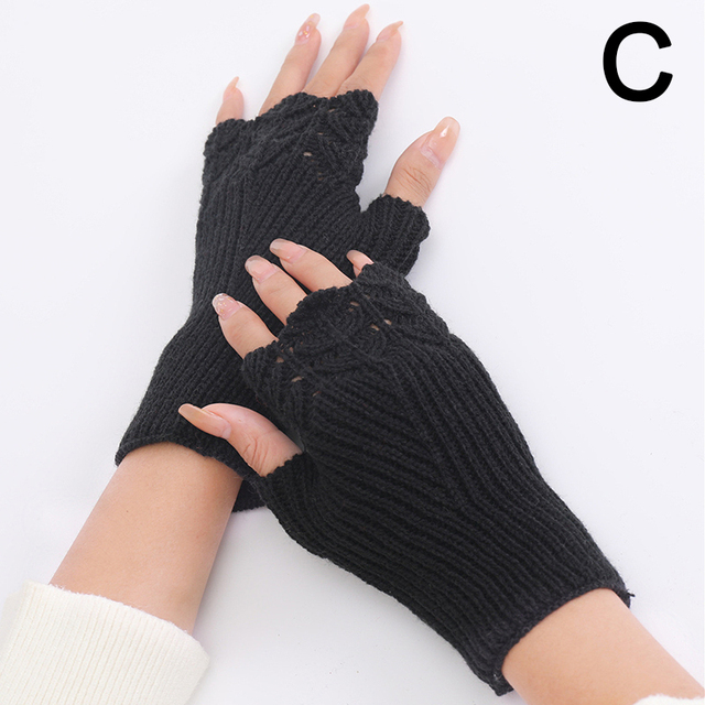 Half Finger Gloves Winter Soft Warm Wool Knitting Arm Gloves Arm Crochet Knitting Hollow Heart Mitten Fingerless Gloves