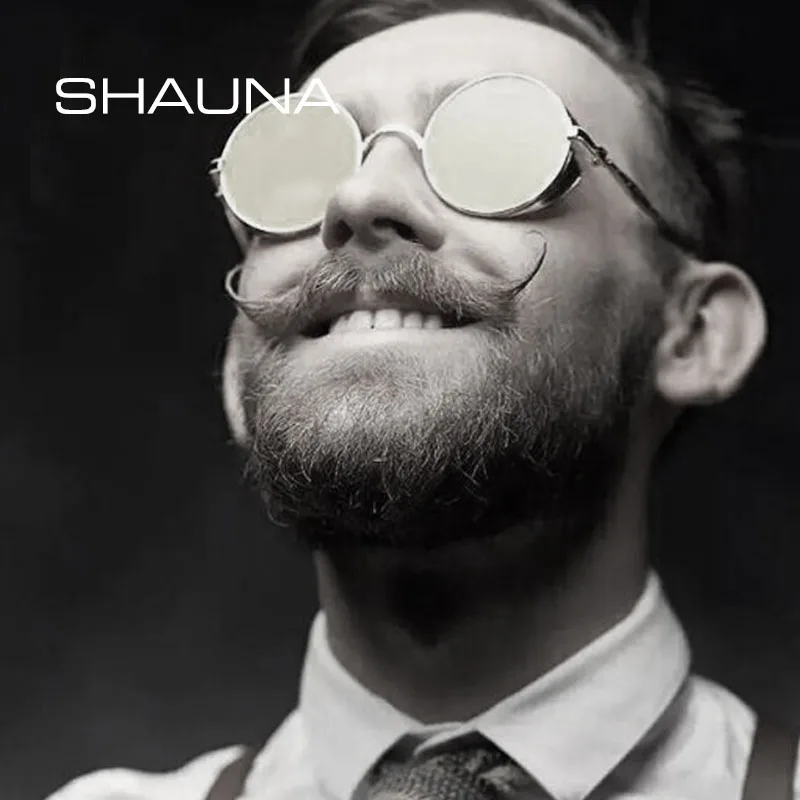 

SHAUNA Vintage Men Steampunk Sunglasses Fashion Round Sunglasses Women Metal Carving Goggle Sun Glasses UV400