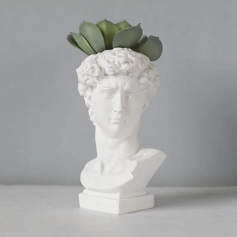 Ancient Greek White Resin Flowerpot Portrait Decoration Gypsum David Vase Dry Flower Simulation Sculpture Soft Garden Ornament