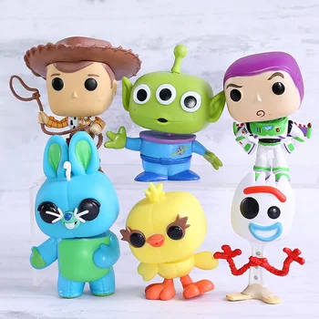 

Toy Story 4 Woody Buzz Lightyear Alien Forky Ducky Bunny Q Version PVC Figures Toys Dolls 6pcs/set