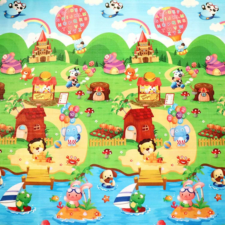 Детский игровой коврик 200*180*0,5 см, коврик для ползания, двойная поверхность, Детский ковер, креативный мультяшный дизайн, развивающий коврик для детей, игровой коврик