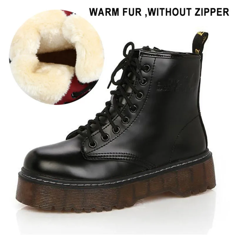 LAKESHI/женские ботинки; зимняя обувь в стиле панк; ботильоны; Женские Кожаные Ботинки martin на платформе; женская обувь; сезон осень-зима - Цвет: Blackfur