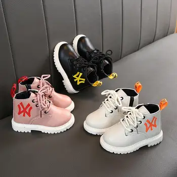

NEW 2019 Girls Leather Boots Boys Shoes Autumn White Black PU Leather Children Boots Fashion Toddler Kids Boots Winter Boots