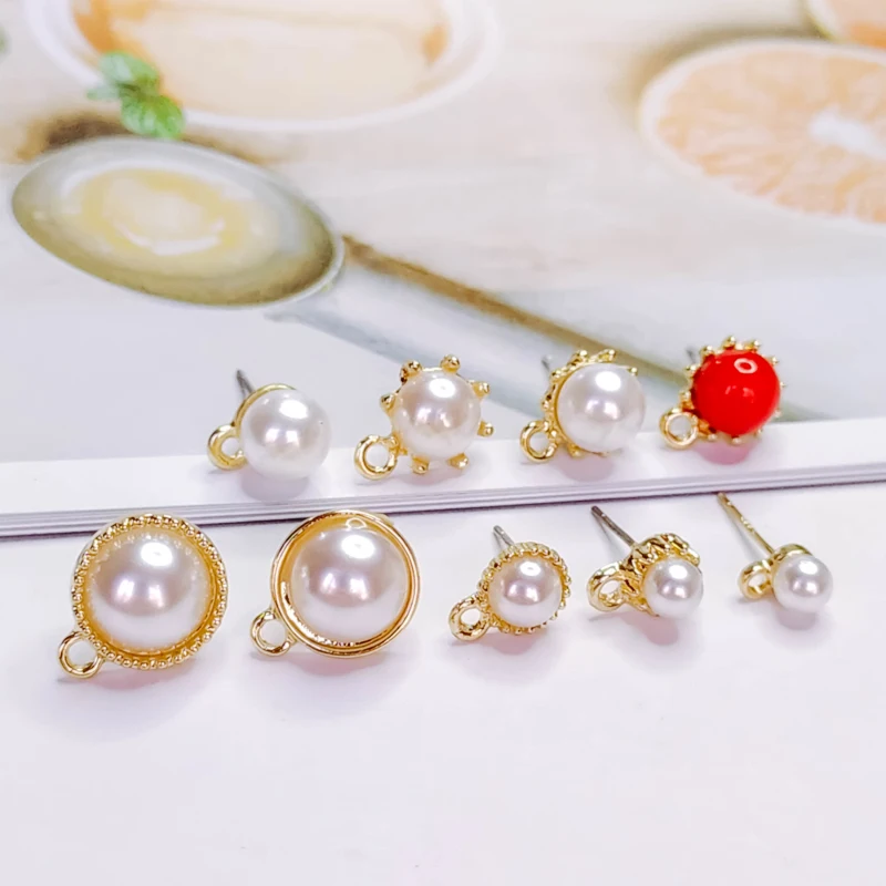 

KC Gold Color Plated Rhinestone Pearl Stud Earrings Simple Eardrop Pendant Charms Jewelry Component Diy Handmade Material 8pcs