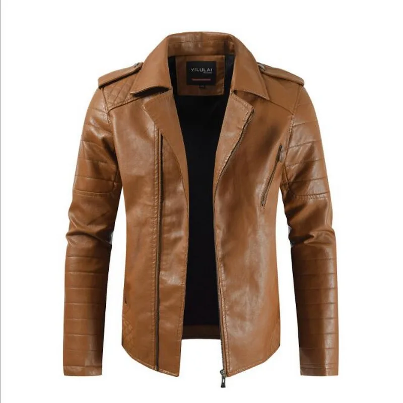 

2019 Men's PU Jackets Coats Fleece Casual Diagonal Zipper Biker Jacket Male Motorcycle Coat Jaqueta De Couro Masculina