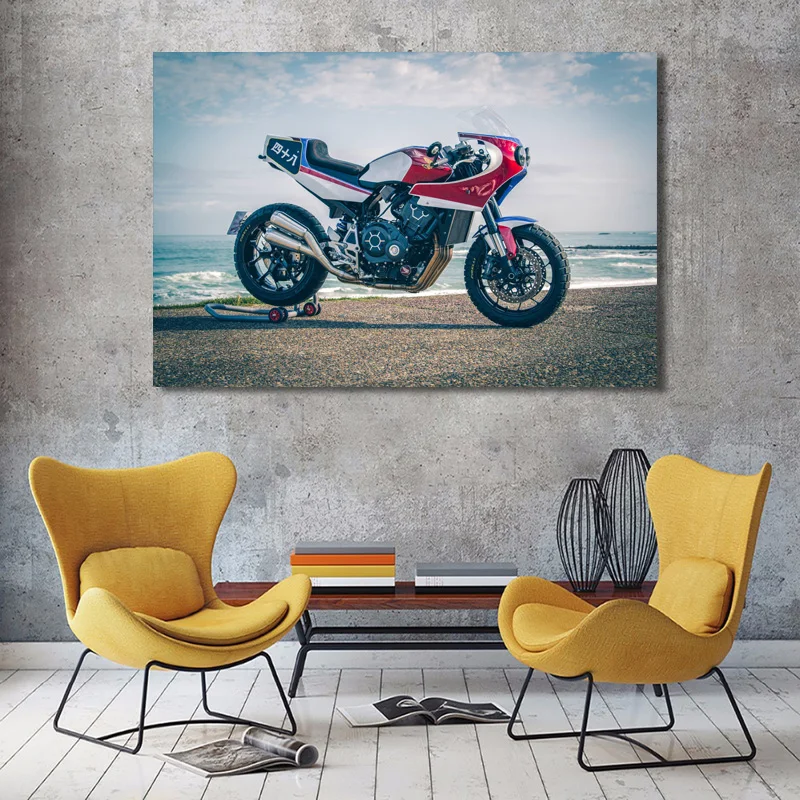 Современные художественные плакаты и принты Honda CB1000R спортивный велосипед мотоцикл Пляж океан Настенная картина холст живопись Декор для гостиной