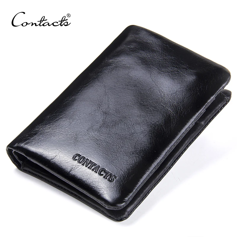 

Contacts Men's Genuine Leather Wallet Small Wallets Portomonee Carteira Masculina with Card Holder