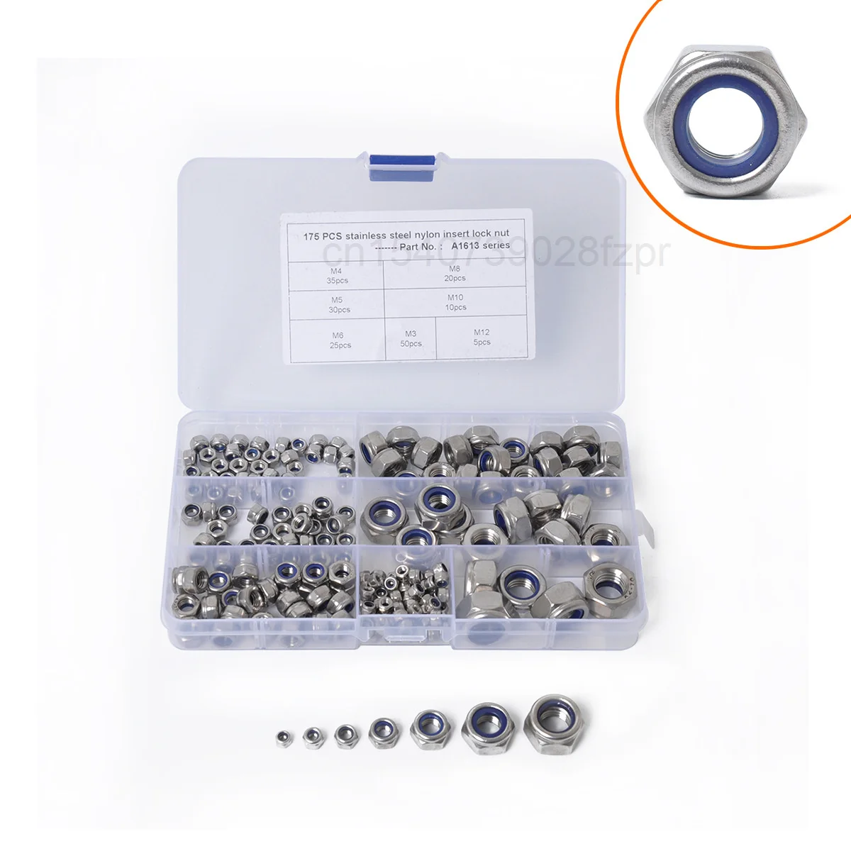 Combined 175 Boxed Stainless Steel Nylon Lock Nuts, Anti Slip and Anti Loose Self locking Nuts