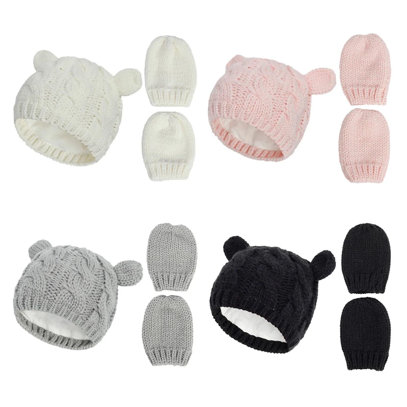 0-18m Winter Fits Baby Kids Boy Girl Warm Comfortable Knit Hat Ear Solid Cute Glove 2pcs Lovely Beanie Cap Mittens | Детская одежда и