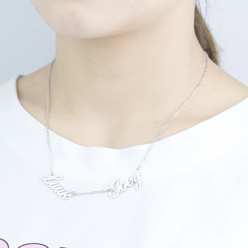 Именное ожерелье, персонализированное ожерелье с двойными именами, изготовленное на заказ с 2 именами 1"-18", цепочка для женщин, ювелирное изделие, 3 цвета