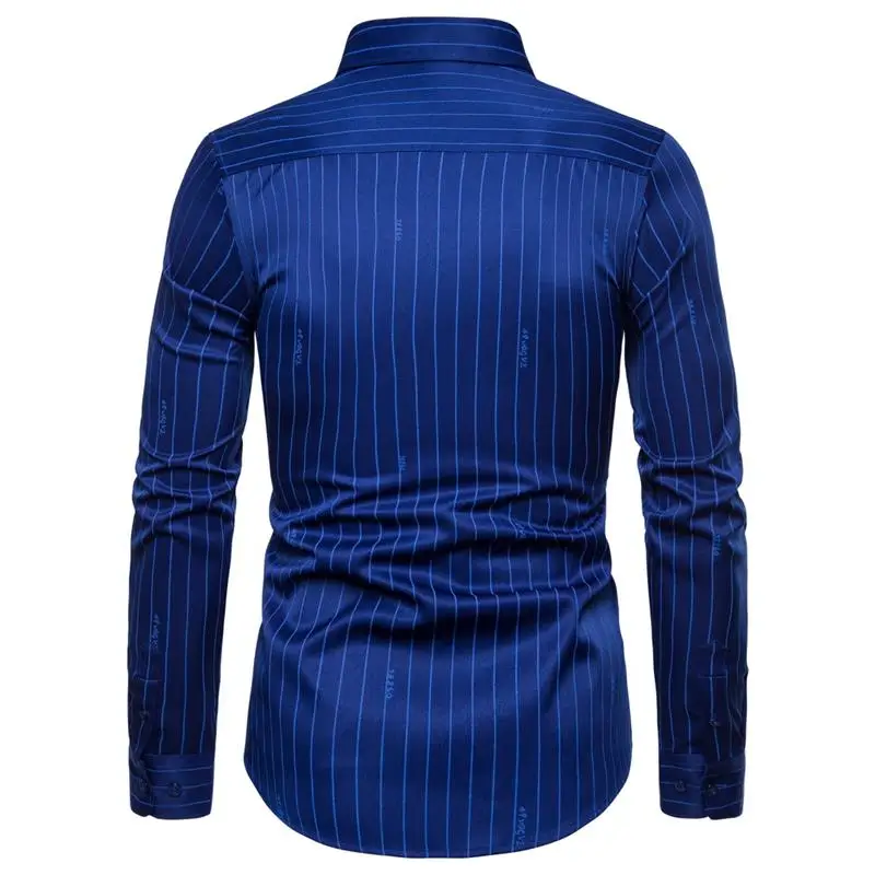 Мужская Повседневная рубашка Slim Fit Мужская Повседневная полосатая рубашка с длинным рукавом формальный белый черный флот платье рубашки мужская одежда Camisa