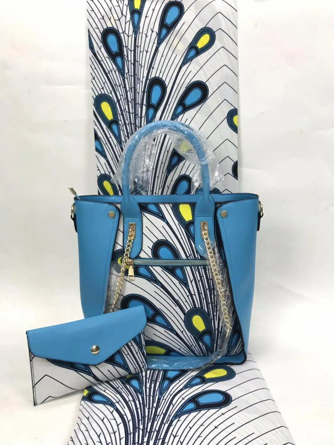 Восковая ткань, сделанная в сумочке, 6 ярдов, набор, африканская восковая ткань с принтом, сумка в комплекте, вечерние YBG01