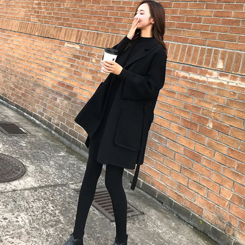 2021 Woolen Coat Womens Black Korean 