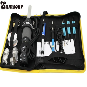 

Desoldering Rework Tool Kit 60W Temperature Adjustable Soldering Iron + 8018LCD 450W LCD Display Hot Air Gun Soldering Station