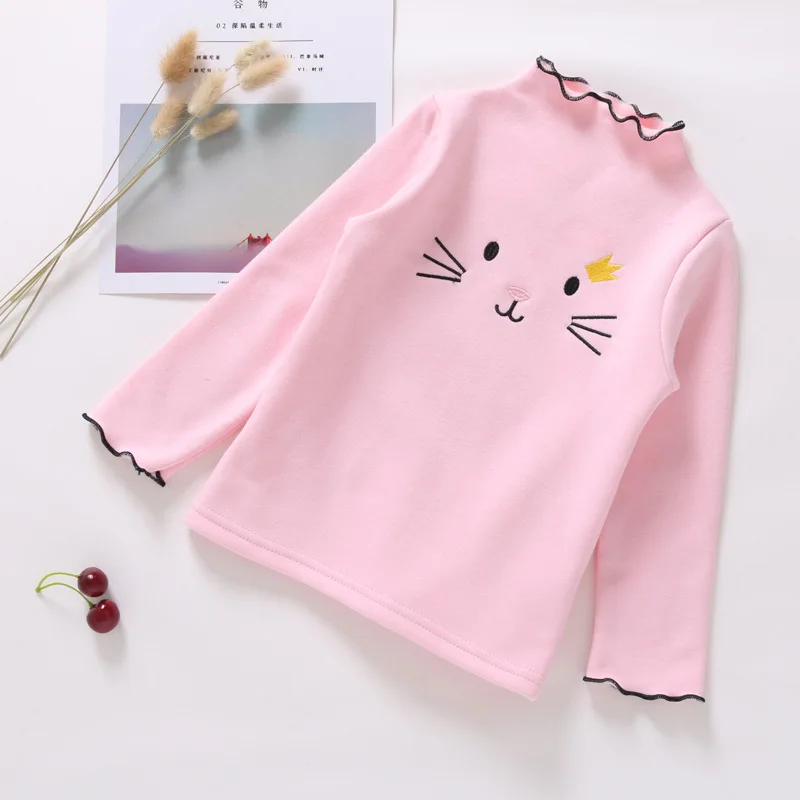 pink velvet Коллекция года, новая детская одежда хлопковая майка в полоску топы для девочек, рубашка с длинными рукавами одежда для детей возрастом от 2 до 7 лет разноцветная футболка - Цвет: pink velvet