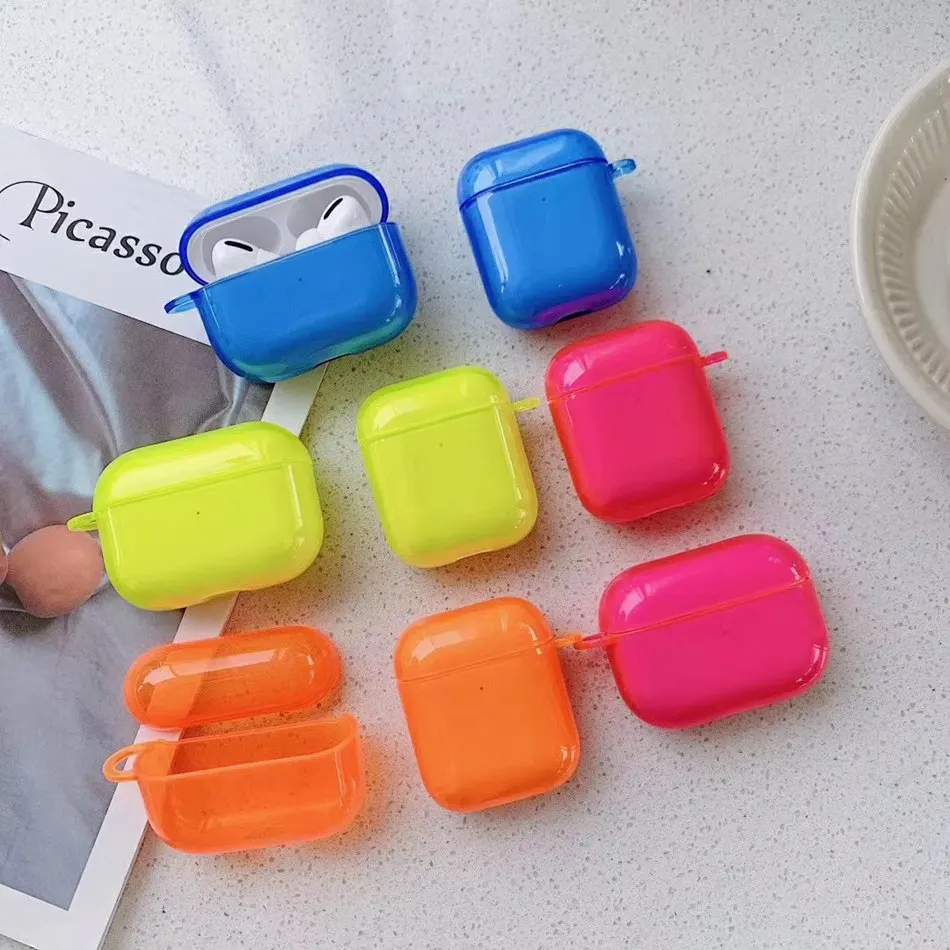 

For Airpods Case Fashion Neon Fluorescent Solid Color Earphone Case For airpods 2 INS Hot Soft Silicone Headset Protect Cover