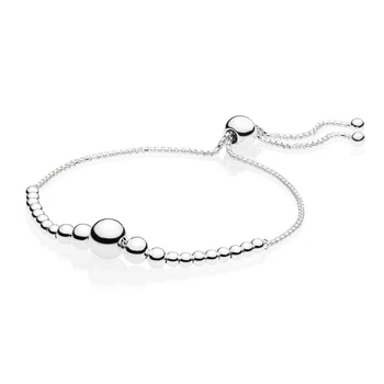 

Newest 100% 925 Sterling Silver String of Beads Sliding Bracelet Charm Fit European DIY Adjustable Beaded Bangle Jewelry Gift