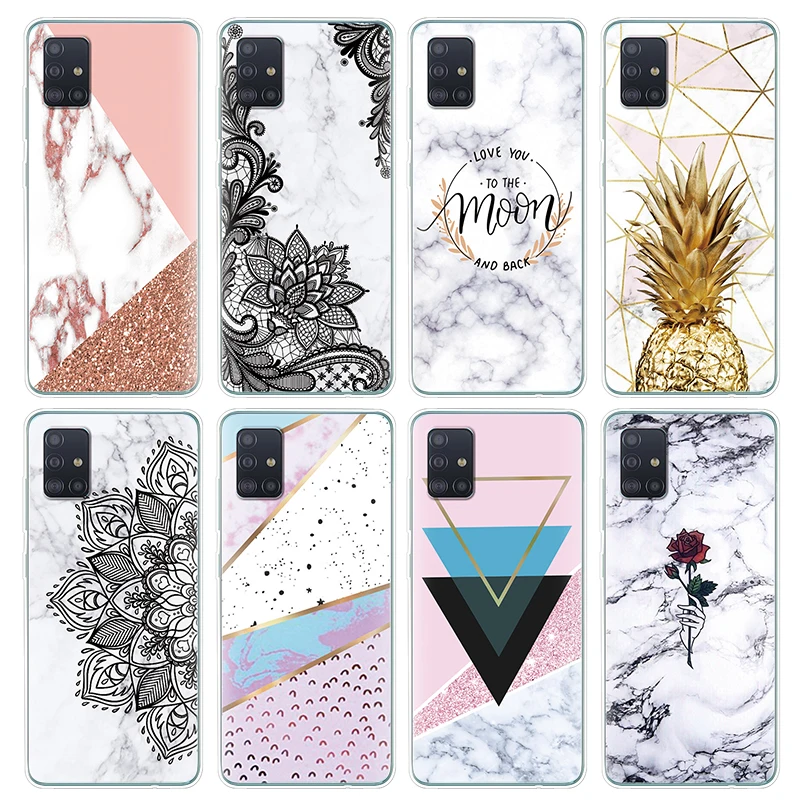 Чехол для Samsung Galaxy A71 A 71 A51 Мягкий силиконовый чехол из ТПУ прозрачный мраморный с