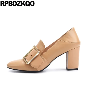 

genuine leather pumps sandals mules slipper fashion high heels block metal china square toe quality designer shoes ladies 3 inch