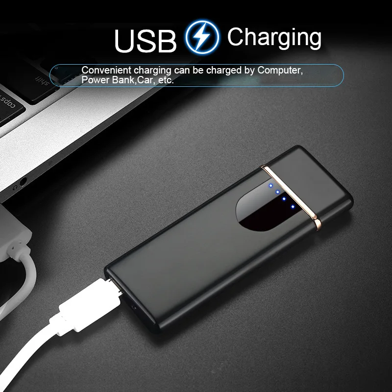 

USB Rechargeable Touch Screen Flameless Lighter with Battery Indicator Electronic Ultra-thin for Fire Cigarette Candle Grill new