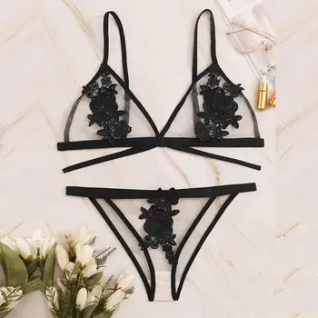 

Sexy Women Underwear Set Plus Size Comfort Fashion Lingerie Embroidered Applique Bra Thong Set Conjunto Ropa Interior 2019 New Y
