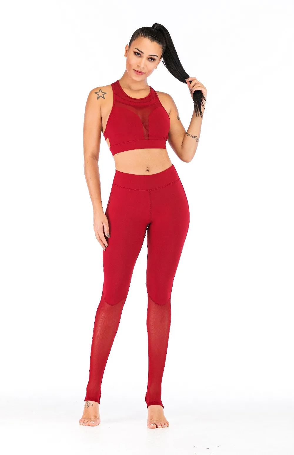 Спортивная одежда das mulheres conjunto cor sólida costura correndo aptidao леггинсы футболка esportes das mulheres conjunto s-l