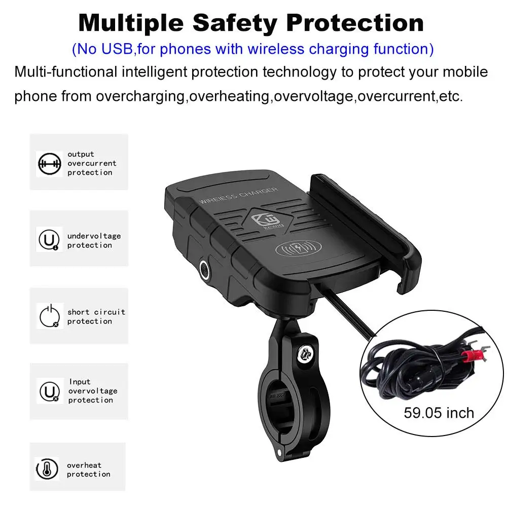 Aileap Universal Motorcycle Phone Holder Aluminum Bike Phone Mount Integrated with Waterproof Wireless Charge Handlebar Cradle Aileap Universal Motorcycle Phone Holder Aluminum Bike Phone Mount Integrated with Waterproof Wireless Charge Handlebar Cradle