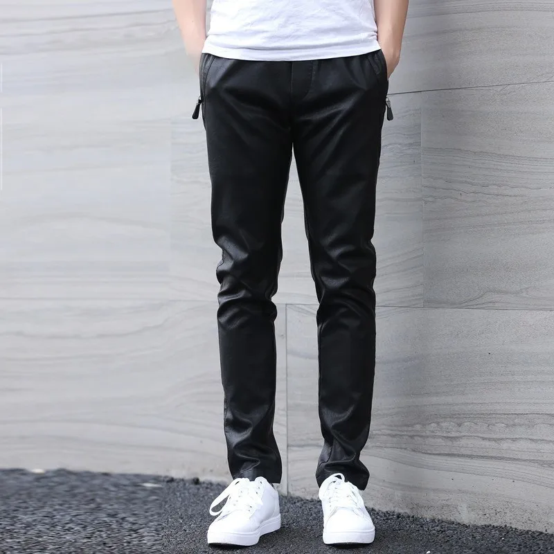 Брюки султанки мужские из экокожи прямые повседневные штаны Slim Fit уличная одежда