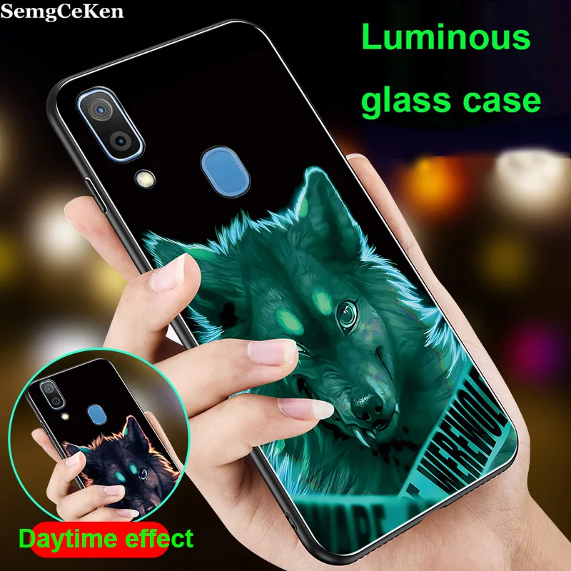 SemgCeKen Luminous Tempered glass case for samsung galaxy A30 A50 A 30 50 luxury original phone 3d hard mirror back cover coque |