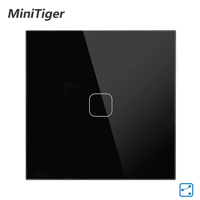 Minitiger ЕС стандартный настенный сенсорный выключатель 1 банда 2 способ управления сенсорный экран переключатель, Хрустальная стеклянная панель, 220-250 В - Цвет: 1 Gang 2 Way Black