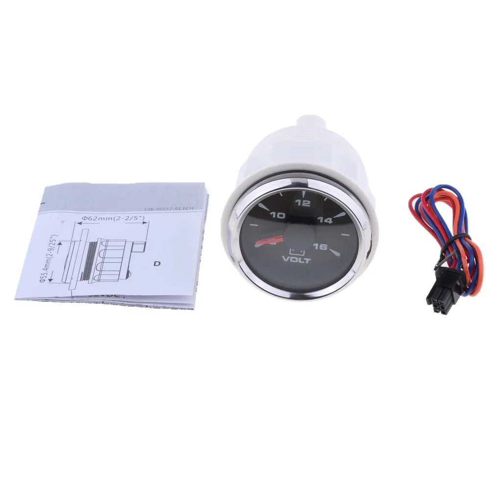 8-16V Voltage Gauge Volt Meter For Boat Marine 52mm Black & Chrome