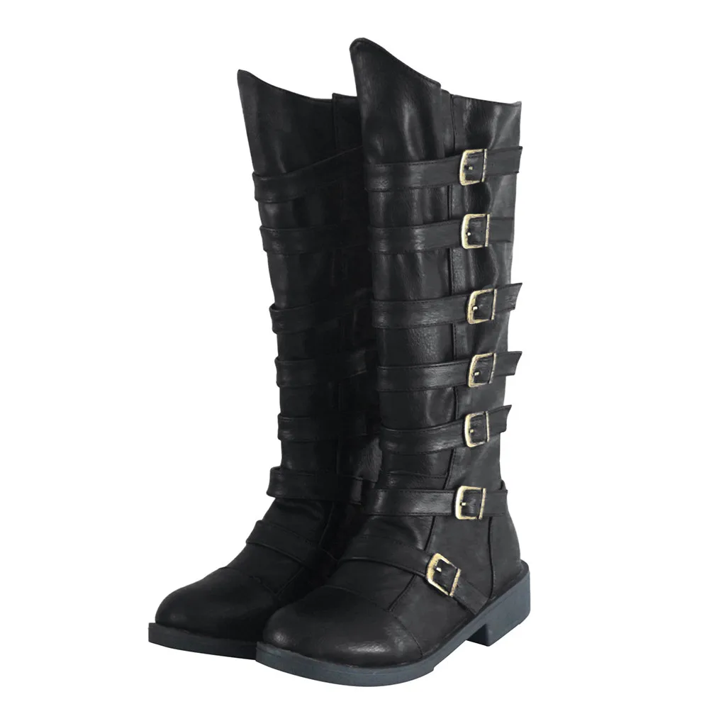 

SAGACE Women Casual Party Buckle Knight Over The Knee Boots Low Heel Shoes High Quality Ladies Leather Over The Knee Boots