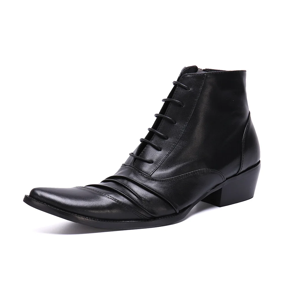 

Lace up Denim Short Boots Martin Boots Men's Boots Botas Militares Cowhide Cow Leather Pointed Toe Ankle Genuine Leather