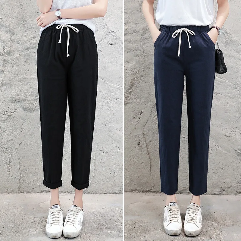 

Women Cotton Spring Summer Thin Section Straight Loose Casual Pants