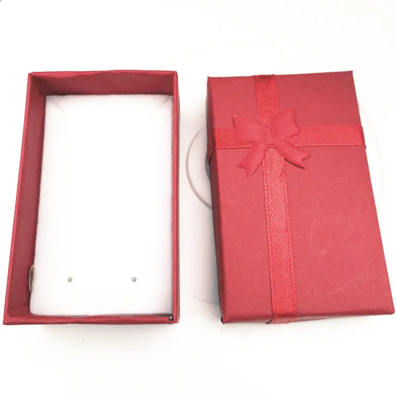 FUYIER Red Paper Box Bowknot Printing Paper Box Jewelry Packaging Box Necklace Bracelet Earring Stud Keyring Package BoxGift box 20pcs 6x9cm printing kraft paper cards for earrings necklaces jewelry display packaging backing cardboard hanging price tag card
