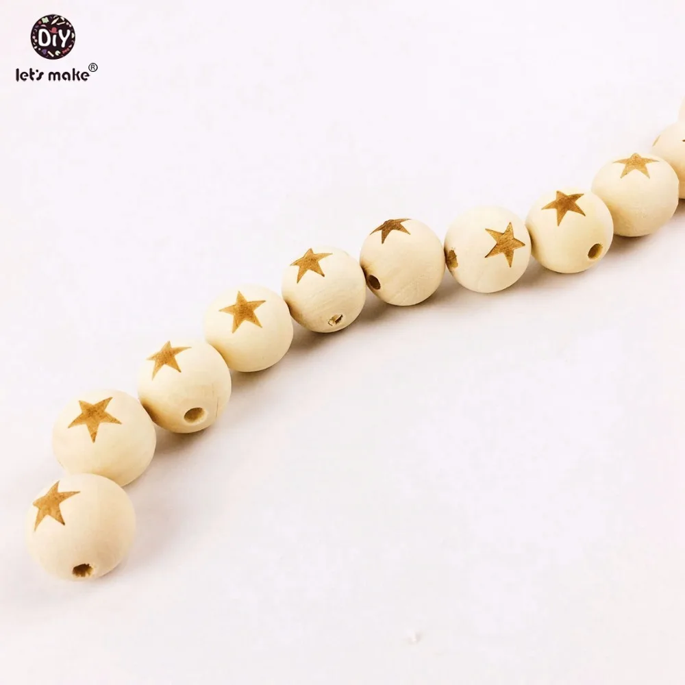 Let's Make 100pc 20mm Star Toy Beads Teething Wood DIY Necklace/Bracelet Teething Accessory Baby Toys Decorative Fitting Beads