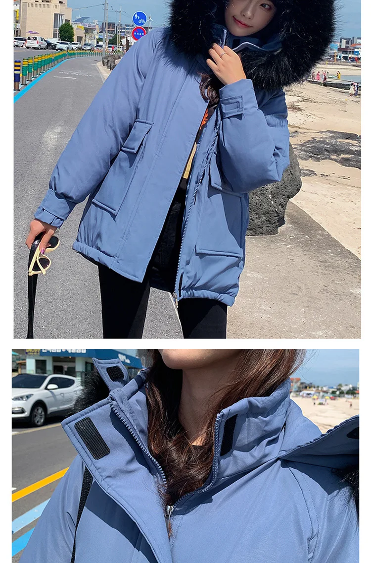 Sweet Women Winter Jacket Cotton Padded Warm Thicken Big Fur Collar Ladies Short Coats Parka Womens Jackets