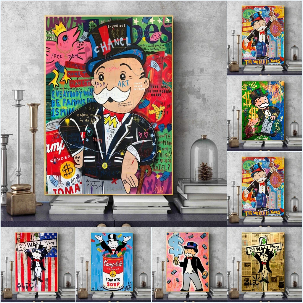 Graffiti Poster Artwork Monopoly Canvas Posters and Prints Rich Man