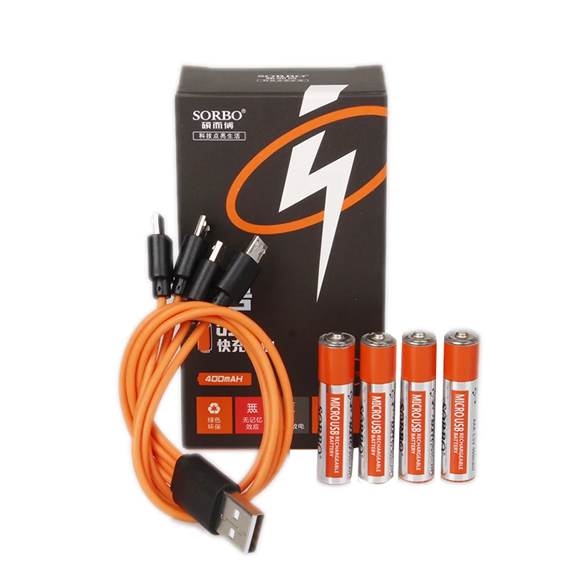 

Original Sorbo 4pcs USB Rechargeable Battery AA 1.5V 1200mAh Quick Charging Li-po Battery Quality AAa Batteries Bateria RoHS CE