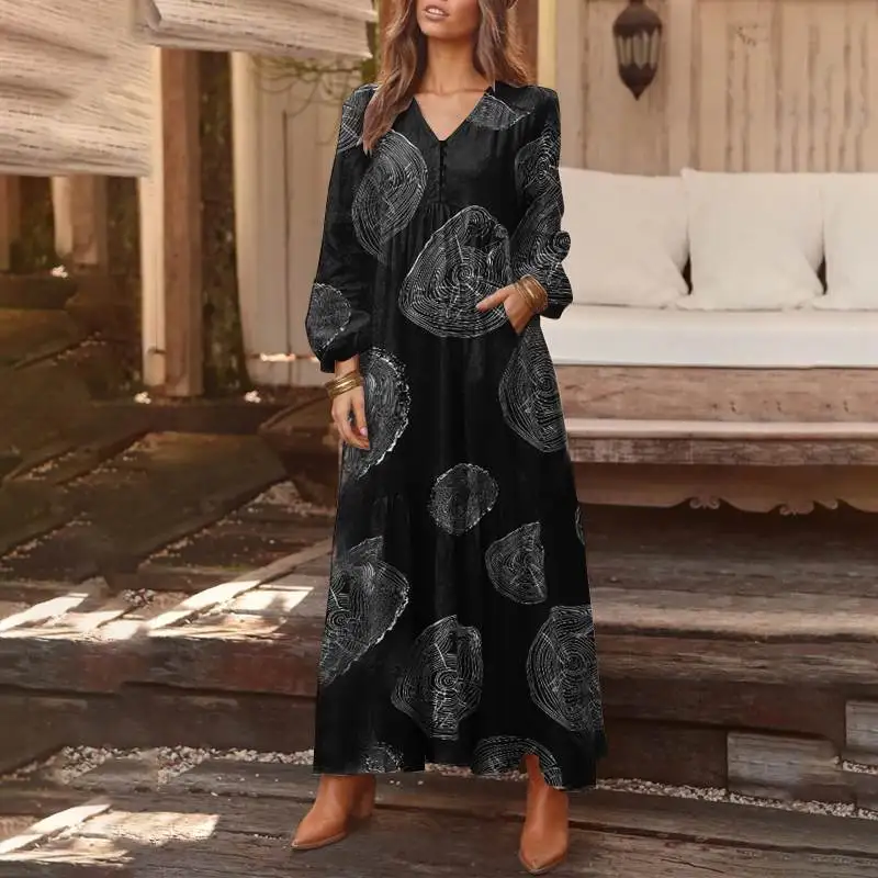 Autumn Long Sleeve Long Maxi Dress WomenPlaid Dress ZANZEA 2020 Casual Summer Sundress Loose Fashion Vestidos Party Robe