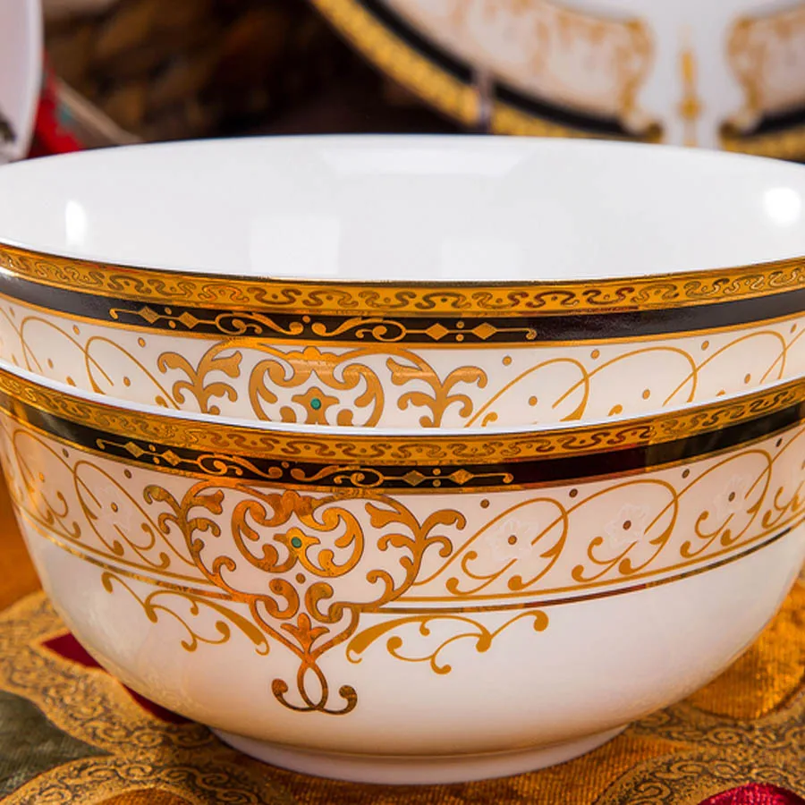 60 Heads Jingdezhen Ceramic Tablewar dish Set Tableware Rice Bowl Dish Salad Noodles Bowl Plate Dinnerware Sets Tableware