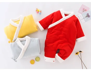

Baby onesies autumn and winter new children's clothing climbing romper cute print boys and girls baby plus velvet clothes romper